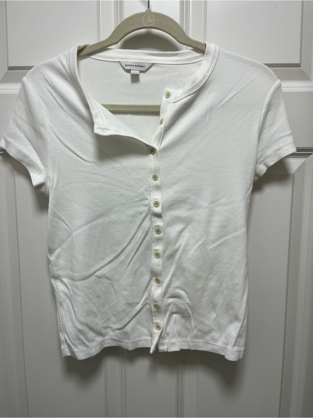 Banana Republic short sleeve cardigan button down ribbed top size M